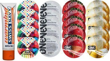 Набор из Swiss Navy Warming 10мл + ONERibs + ONE Strong + ONEChocolateStrawberry + ONEBanana SOS8580 фото