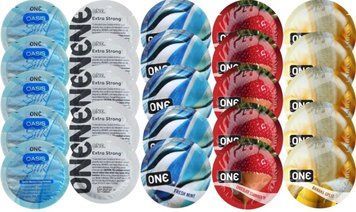 Набір з 25 шт One Oasis Silk + ONE Strong + ONE Fresh Mint + ONE Chocolate Strawberry + ONE BananaНабір з 25 шт One Oasis Silk + ONE Sensitive + ONE Fresh Mint + ONE Chocolate Strawberry + ONE Banana SOS8363 фото