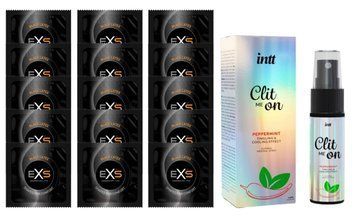 Комплект EXS Black Latex 15 шт + Intt Clit Me On Peppermint Cooling Effect збуджувальний спрей для клітора, 12 мл SOS14670 фото