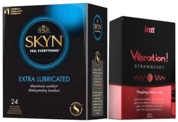 Набір з SKYN Extra Lube (24 шт) + Рідкий вібратор Intt Vibration Strawberry (15 мл)  SOS10105 фото