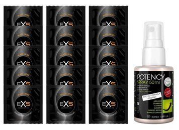 Комплект EXS Black Latex 15 шт + Lovely Lovers Potency Spray (50 мл)  SOS14620 фото