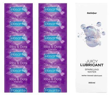Комплект Pasante Intensity 10шт. + Лубрикант Satisfyer Juicy Lubricant Sparkling Water 300 мл SOS11608 фото