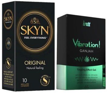 Набір з SKYN Original (10 шт) + Рідкий вібратор Intt Vibration Ganjah (15 мл)  SOS9909 фото