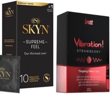 Набір з Skyn Supreme Feel 10 шт + Рідкий вібратор Intt Vibration Strawberry (15 мл) SOS10305 фото