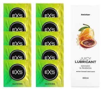 Комплект: EXS Glow in the Dark 10 шт. + Лубрикант Satisfyer Mango & Passion 300 мл SOS11367 фото