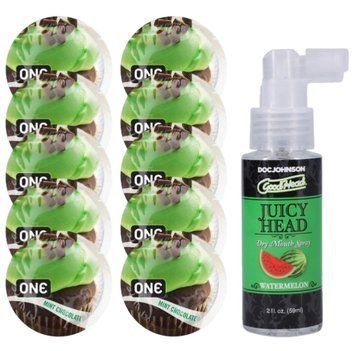 Комплект ONE Mint Chocolate 10 шт + Doc Johnson GoodHead Juicy Head Dry Mouth Spray Watermelon (59 мл) SOS13853 фото