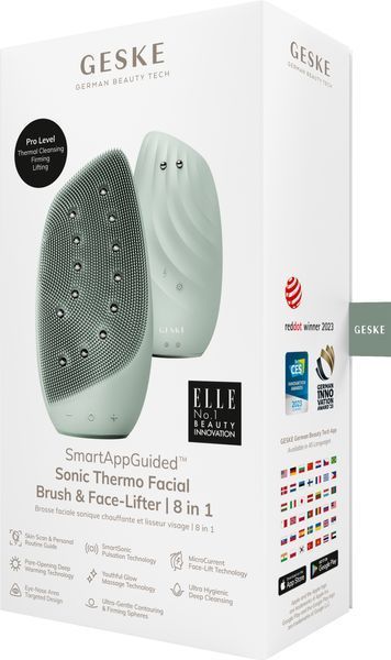 Очистительная щетка для лица GESKE Sonic Thermo Facial Brush&Face-Lifter 8в1 green HB0096 фото
