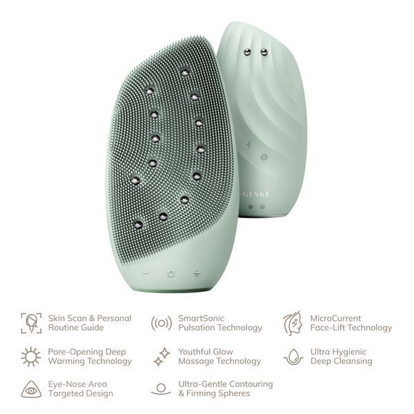 Очистительная щетка для лица GESKE Sonic Thermo Facial Brush&Face-Lifter 8в1 green HB0096 фото