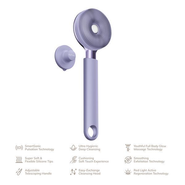 Звуковая светодиодная щетка для всего тела GESKE Sonic LED Full-Body Brush&Intensive Exfoliator 9в1 purple HB0391 фото