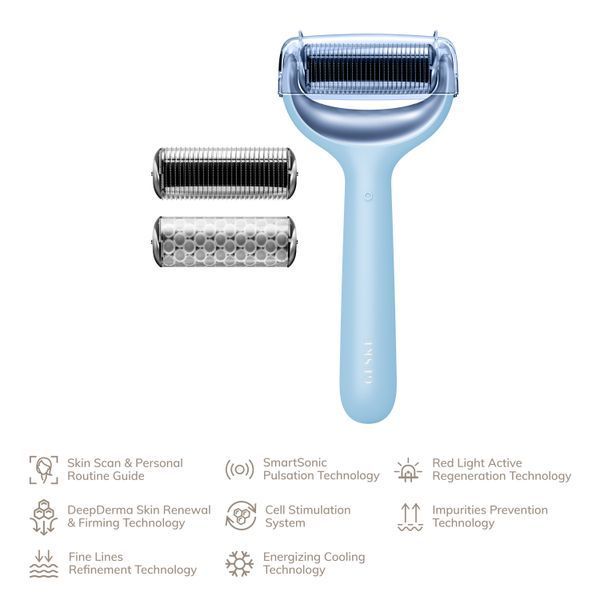 Электронный роллер для лица и тела с микроиглами GESKE MicroNeedle Face&Body Roller 8в1 aquamarine HB0204 фото