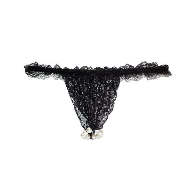 Набор Intt BRAZILIAN PANTY BLACK: трусики на резинке S-XL с жемчужным кольцом + клубничная смазка SO7129 фото