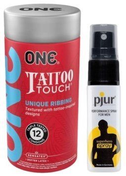 Набор из ONE Tattoo Touch Pack 12 шт + Пролонгатор pjur Superhero Spray 20 мл SOS9455 фото