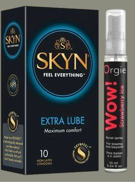 Набір Skyn Extra Lube 10 штук + Спрей WOW! STRAWBERRY ICE, 10 мл ORGIE SOS5220 фото