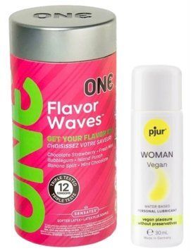 Комплект ONE Flavor Waves 12 штук + Pjur Woman Vegan 30 мл SOS12968 фото