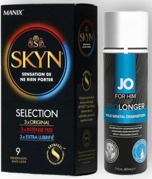 Набір з SKYN Selection (9 шт)  + Пролонгатор System JO Prolonger Spray with Benzocaine (60 мл) SOS8858 фото