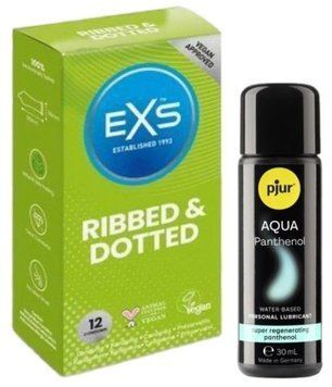 Набор EXS Ribbed & Dotted (12 шт) + pjur Aqua Panthenol 30 мл SOS13517 фото