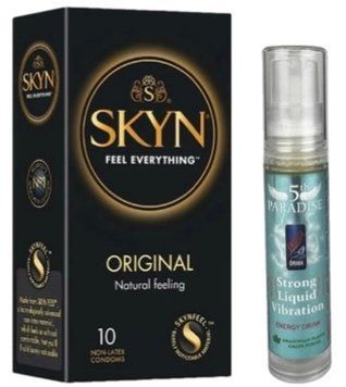 Набір з SKYN Original (10 шт)   + рідки вібратор 5th Paradise Liquid Vibrator &mdash; Енергетичний напій (10 мл)  SOS9865 фото