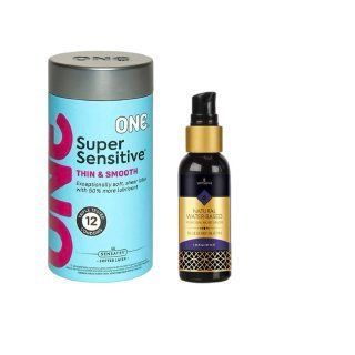 ONE Super Sensitive Pack 12 шт. + Смазка на водной основе Змазка на водній основі Sensuva Natural Water-Based Blueberry Muffin, 57 мл SOS6518 фото