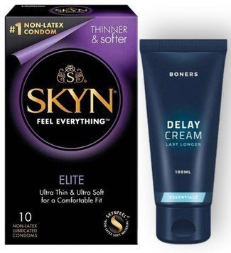 Набор из SKYN Elite 10 шт + Пролонгатор Boners Delay Cream 100мл SOS8894 фото