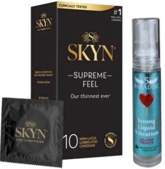 Набір з Skyn Supreme Feel 10 шт + Рідкий вібратор 5th Paradise Liquid Vibrator &mdash; Льодяник (10 мл) SOS10261 фото