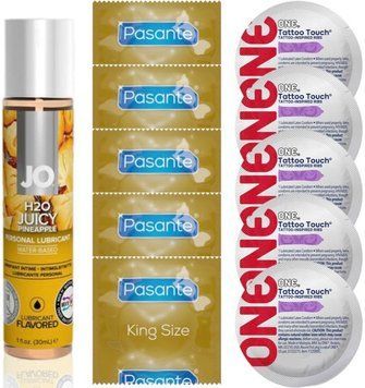 Набор 10 шт Pasante King Size и ONE Tattoo Touch + System JO H2O &mdash; Juicy Pineapple (30 мл) SOS4915 фото