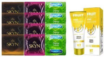 Комплект: Лубрикант OLO Banana (120мл) +8 шт. SKYN+4 шт. Pasante Delay SOS10491 фото