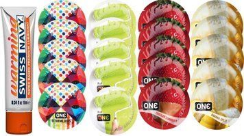 Набор из Swiss Navy Warming 10мл + ONERibs + ONE Color + ONEChocolateStrawberry + ONEBanana SOS8586 фото