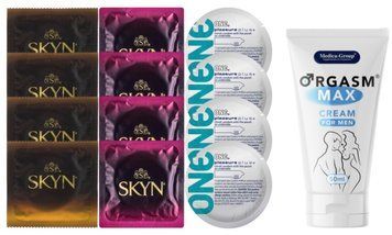Комплект: Пролонгатор Medica-Group Orgasm Max 50 мл + 8 шт SKYN + 4 шт ONE Pleasure Plus SOS10982 фото