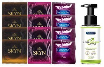 Комплект: Пролонгатор Super Orgasm Stop Гель (150 мл) + 8 шт SKYN + 4 шт Pasante TRIM SOS10789 фото