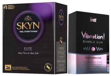 Набір з SKYN Elite 36 шт + Рідкий вібратор Intt Vibration Bubble Gum (15 мл) SOS10211 фото