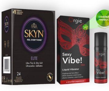 SKYN Elite, 24 шт + SEXY VIBE, 15 мл вібрація + зігріваючий ефект ORGIE SOS7014 фото