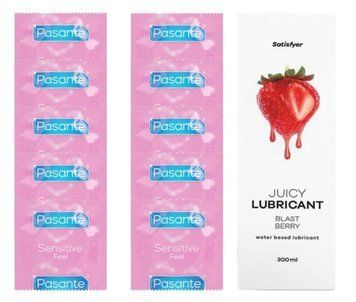 Комплект Pasante extra sensitive 10 шт. + Лубрикант Satisfyer Juicy Lubricant Blast Berry water based 300 мл SOS11514 фото