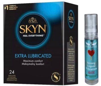 Набір з SKYN Extra Lube (24 шт) + Рідкий вібратор 5th Paradise Liquid Vibrator &mdash; Льодяник (10 мл) SOS10061 фото