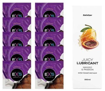 Комплект: из EXS Chocolate 10 шт + Лубрикант Satisfyer Juicy Mango & Passion water based 300 мл SOS11323 фото