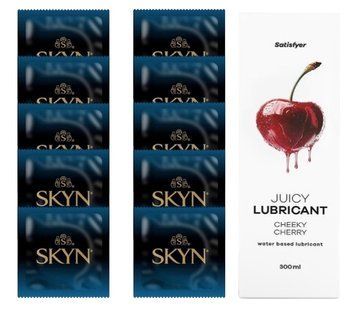 Комплект SKYN Extra Lube 10 шт. + Лубрикант Satisfyer Juicy Lubricant Cheeky Cherry 300 мл SOS12565 фото