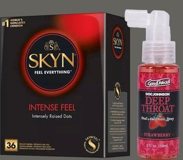 Комплект Skyn ​​Intense feel 36 штук + Спрей Doc Johnson GoodHead DeepThroat Spray - Sweet Strawberry 59 мл SOS5370 фото