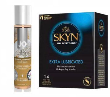 Комплект:  SKYN Extra Lube 24 шт. + Лубрикант System JO Vanilla Cream SOS11273 фото