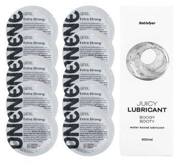 Комплект ONE Extra strong 10 шт. + Лубрикант Satisfyer Juicy Lubricant Boogy Booty (300 мл) SOS12263 фото