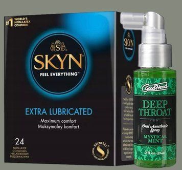 Набір SKYN Extra Lube 24 шт + Спрей Doc Johnson GoodHead DeepThroat Spray Mystical Mint 59 мл SOS5856 фото