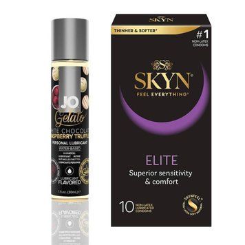 10 штук SKYN Elite + Лубрикант System JO GELATO White Chocolate Raspberry (30 мл) SOS4789 фото