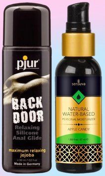 Набор лубрикантов pjur backdoor anal Relaxing jojoba silicone 30 мл + Sensuva Natural Water-Based Apple Candy (57мл) LB705 фото