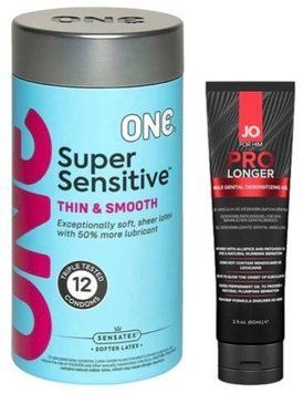 Набор из ONE Super Sensitive Pack 12 шт + Пролонгатор System JO Prolonger Gel (60 мл) SOS9400 фото