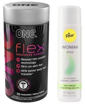 Комплект ONE Flex Graphene 10 штук + Pjur Woman Aloe 100 мл SOS12963 фото