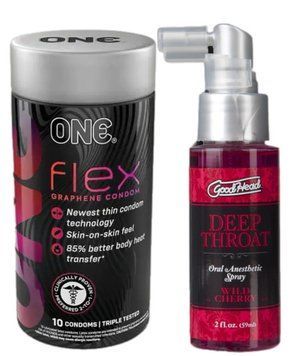 Комплект Набір 10 штук ONE Flex графен + Спрей Doc Johnson GoodHead DeepThroat Spray - Wild Cherry 59 мл  SOS6237 фото