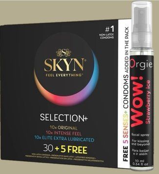 Комплект Skyn Selection 30 шт + 5 of 5 Senses , 35 шт + Спрей WOW! STRAWBERRY ICE, 10 мл ORGIE  SOS5510 фото