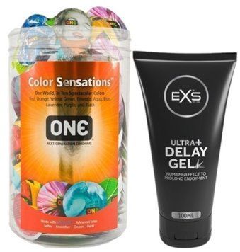 Набор из ONE Color Sensations 100 шт + Пролонгатор EXS Delay Gel Ultra+ 100ml SOS9189 фото