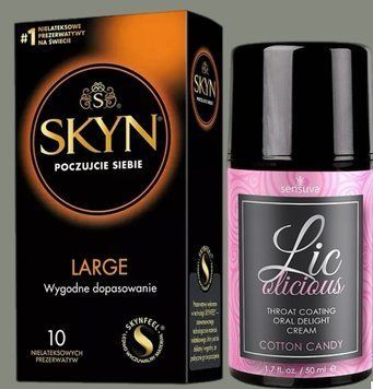 Комплект SKYN Large 10 шт + Гель Sensuva - Lic-o-licious Cotton Candy (50 мл) SOS5560 фото