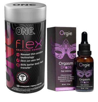 ONE Flex 10 шт.+ Возбуждающие капли для клитора Orgie Orgasm Drops (30 мл) SOS6432 фото
