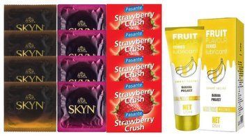 Комплект: Лубрикант OLO Banana (120мл) +8 шт. SKYN+4 шт. Pasante Strawberry SOS10486 фото