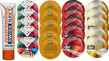 Набор из Swiss Navy Warming 10мл + ONERibs + ONE Legend XL + ONEChocolateStrawberry + ONEBanana SOS8581 фото
